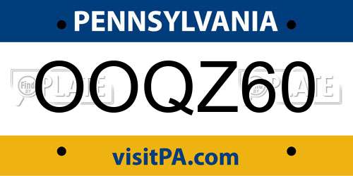 OOQZ60 Pennsylvania License Plate