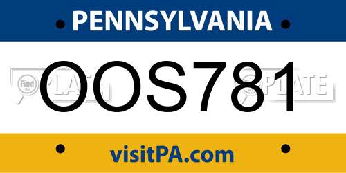 OOS781 Pennsylvania License Plate