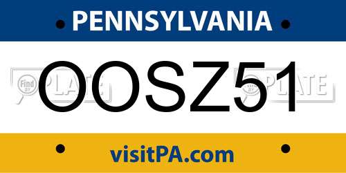 OOSZ51 Pennsylvania License Plate