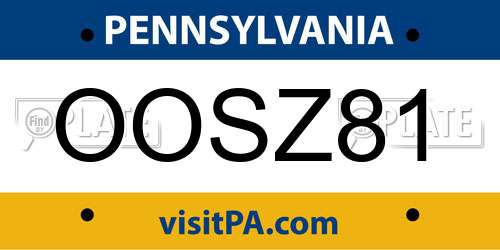 OOSZ81 Pennsylvania License Plate