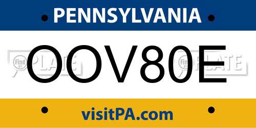OOV80E Pennsylvania License Plate
