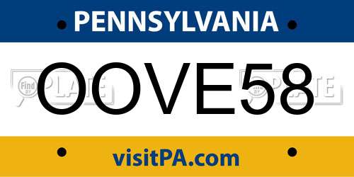 OOVE58 Pennsylvania License Plate
