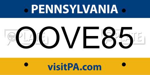 OOVE85 Pennsylvania License Plate