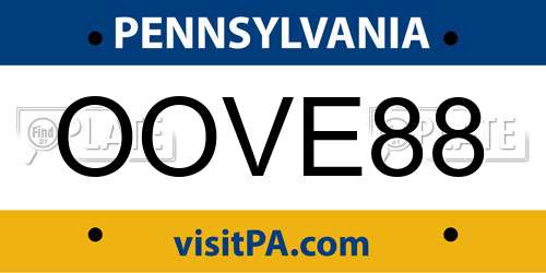 OOVE88 Pennsylvania License Plate