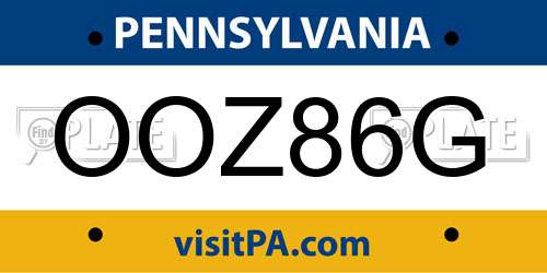 OOZ86G Pennsylvania License Plate