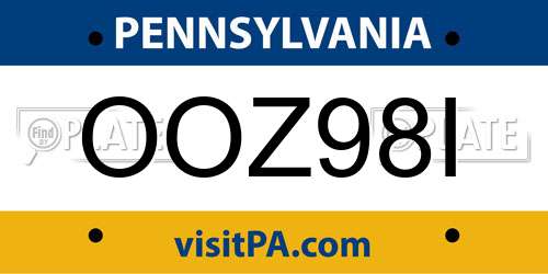 OOZ98I Pennsylvania License Plate