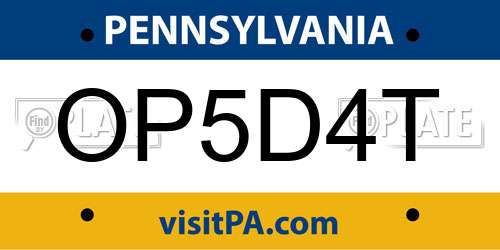 OP5D4T Pennsylvania License Plate
