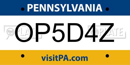 OP5D4Z Pennsylvania License Plate