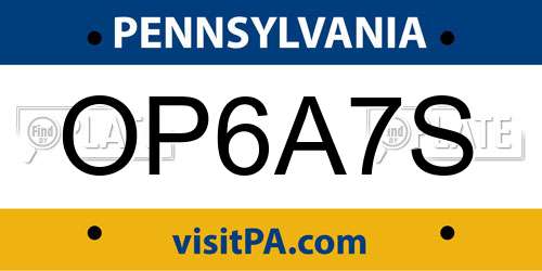 OP6A7S Pennsylvania License Plate