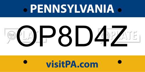 OP8D4Z Pennsylvania License Plate