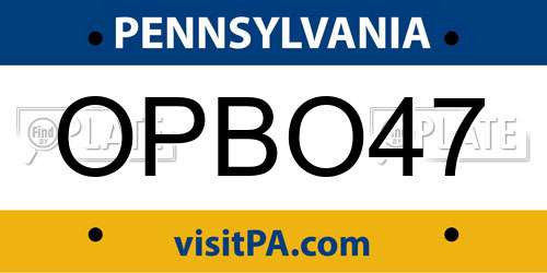 OPBO47 Pennsylvania License Plate