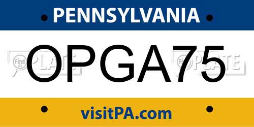 OPGA75 Pennsylvania License Plate