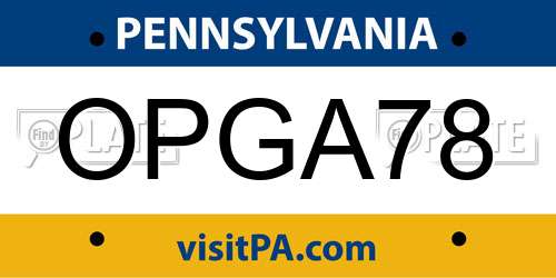 OPGA78 Pennsylvania License Plate