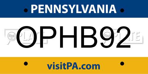 OPHB92 Pennsylvania License Plate
