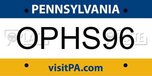 OPHS96 Pennsylvania License Plate