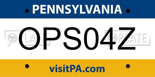 OPS04Z Pennsylvania License Plate