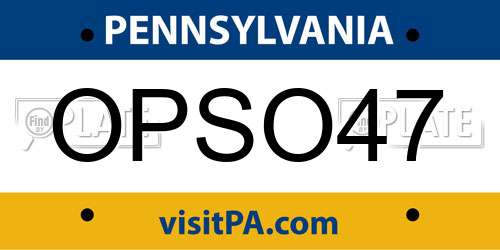 OPSO47 Pennsylvania License Plate