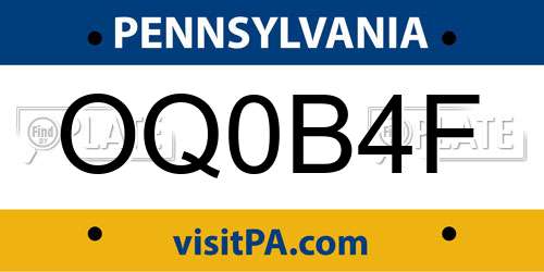OQ0B4F Pennsylvania License Plate