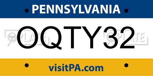 OQTY32 Pennsylvania License Plate