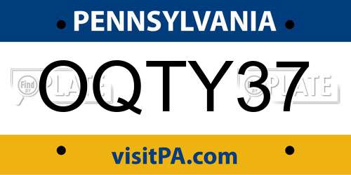 OQTY37 Pennsylvania License Plate