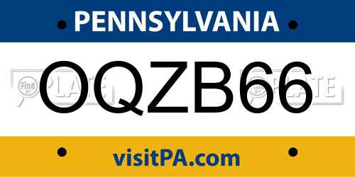OQZB66 Pennsylvania License Plate