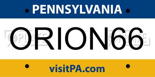ORION66 Pennsylvania License Plate