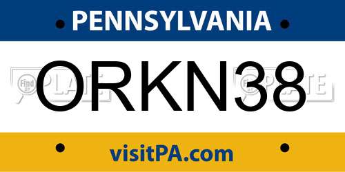ORKN38 Pennsylvania License Plate