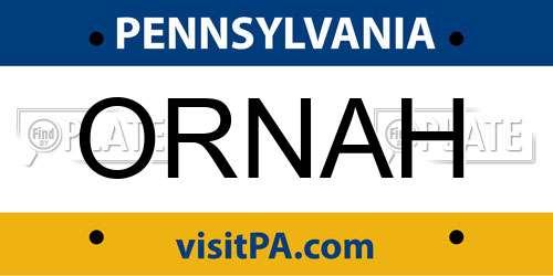 ORNAH Pennsylvania License Plate