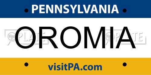 OROMIA Pennsylvania License Plate