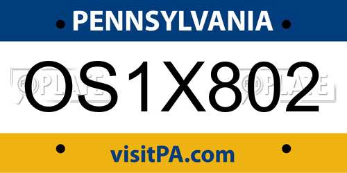 OS1X802 Pennsylvania License Plate