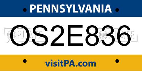 OS2E836 Pennsylvania License Plate