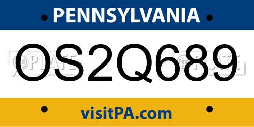 OS2Q689 Pennsylvania License Plate