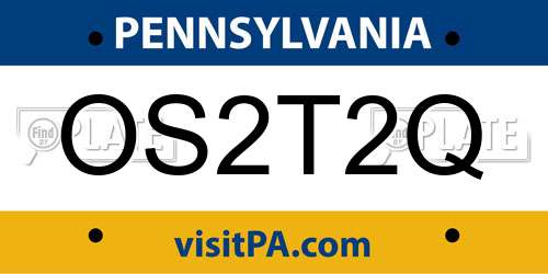 OS2T2Q Pennsylvania License Plate