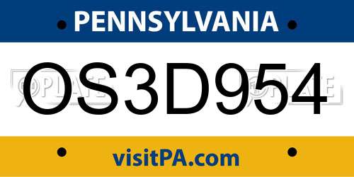 OS3D954 Pennsylvania License Plate