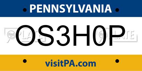 OS3H0P Pennsylvania License Plate