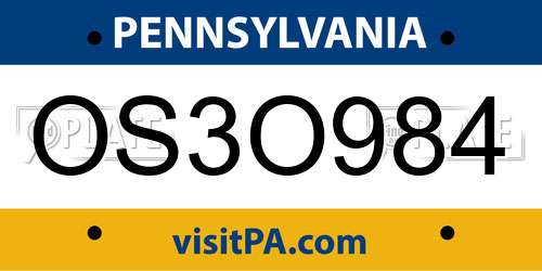 OS3O984 Pennsylvania License Plate