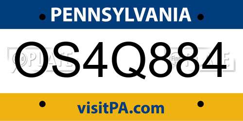 OS4Q884 Pennsylvania License Plate