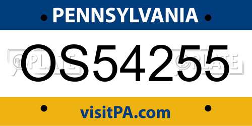 OS54255 Pennsylvania License Plate