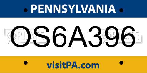 OS6A396 Pennsylvania License Plate