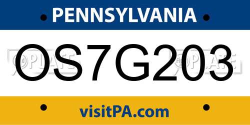 OS7G203 Pennsylvania License Plate