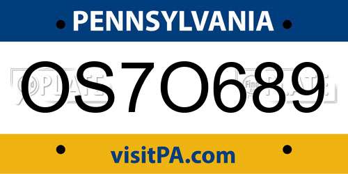 OS7O689 Pennsylvania License Plate