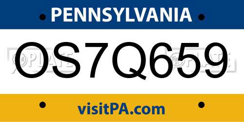 OS7Q659 Pennsylvania License Plate
