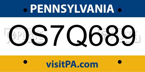 OS7Q689 Pennsylvania License Plate