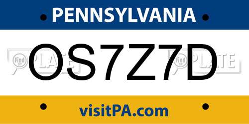 OS7Z7D Pennsylvania License Plate