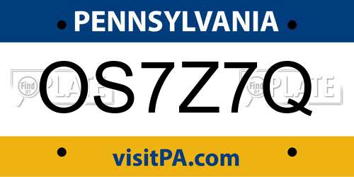 OS7Z7Q Pennsylvania License Plate