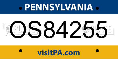 OS84255 Pennsylvania License Plate