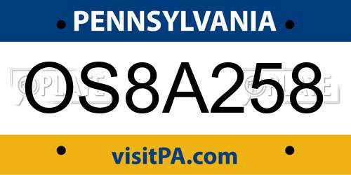OS8A258 Pennsylvania License Plate