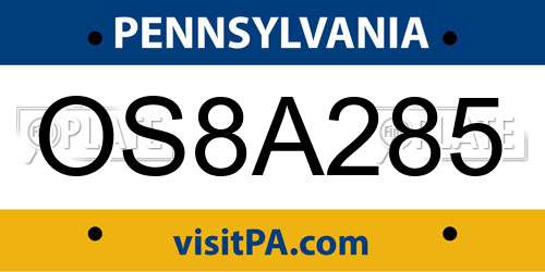 OS8A285 Pennsylvania License Plate