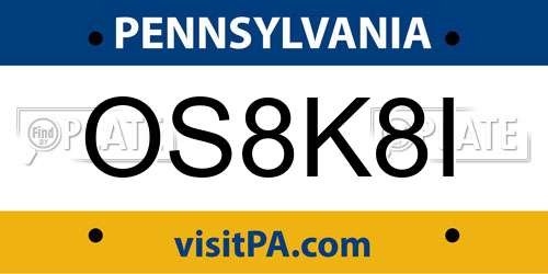 OS8K8I Pennsylvania License Plate