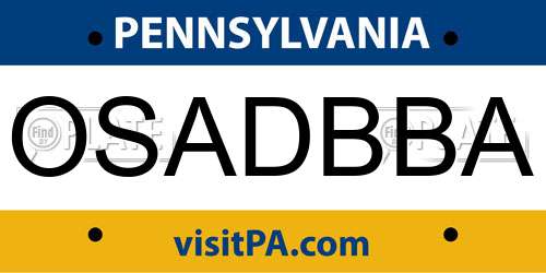 OSADBBA Pennsylvania License Plate